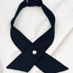Black Criss-Cross Bow Tie for Uniform Adjustable Neck tie Pearl button snap